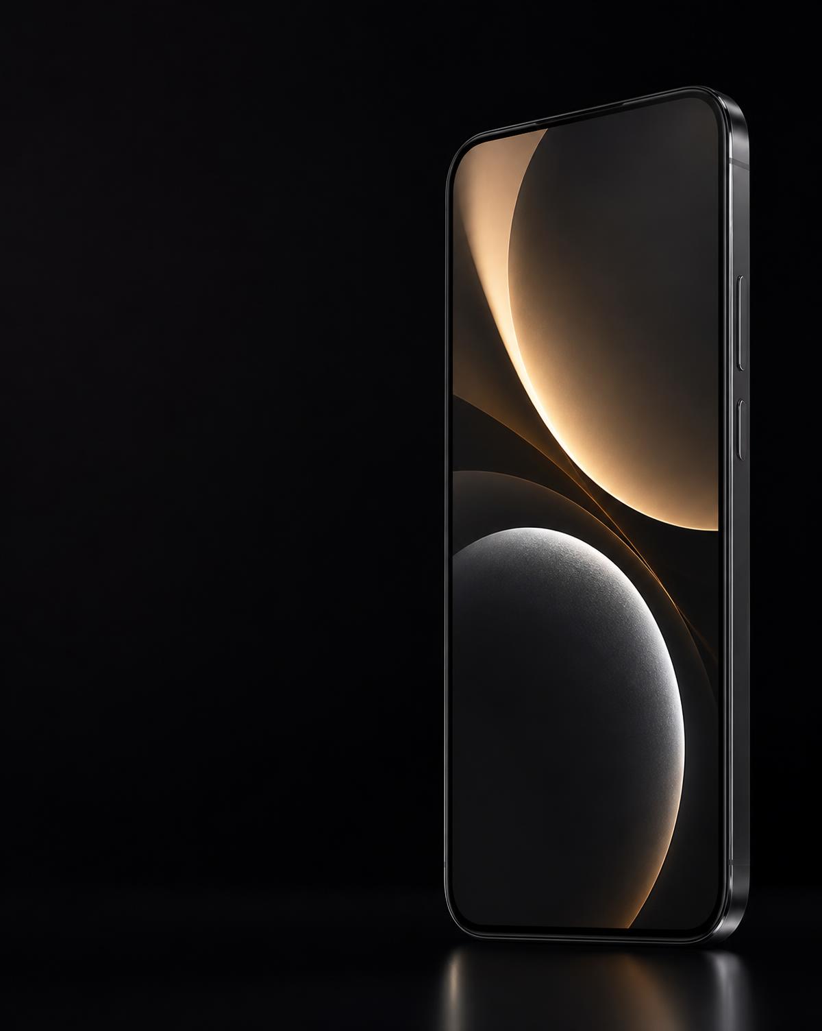 Premium black smartphone with an OLED display and gold reflections